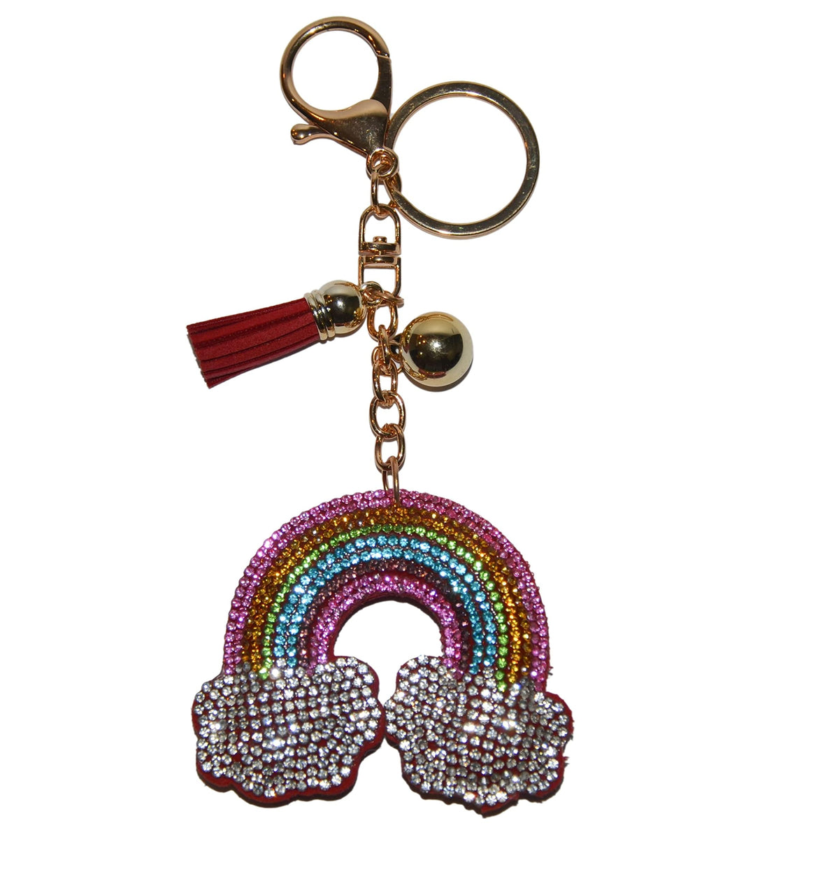 Rainbow Keychain for Women Bling Backpack Charm or Purse Accessory Key Ring Fancy Key Chain Key Fob (Rainbow Cloud Pink)
