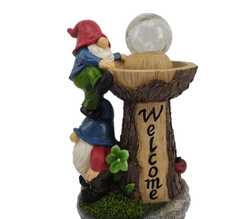Dwarf Elf Resin Solar Statue With Cracked Glass Crystal Ball Decoration