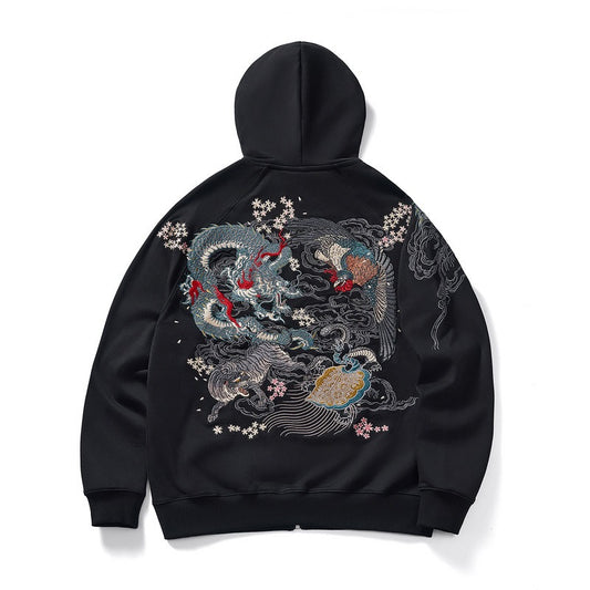 Heavy embroidery dragon and phoenix dancing boys cardigan sweatshirt jacket pure cotton national trend casual personality - SkyeDragon Gifts