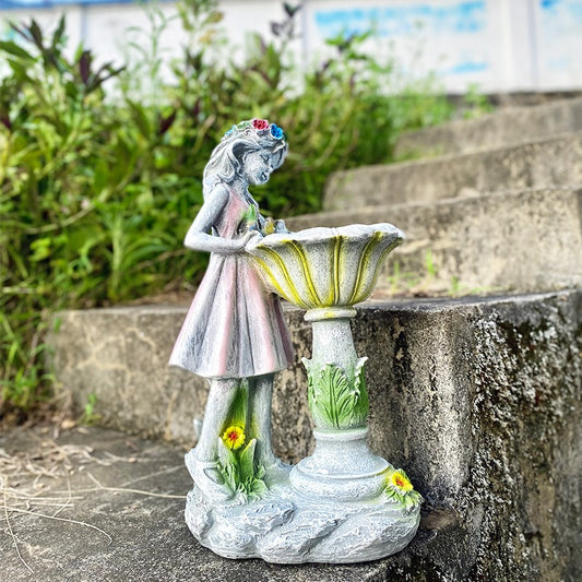 Sculptured Flower Fairy Solar Energy Courtyard Resin Decoration
