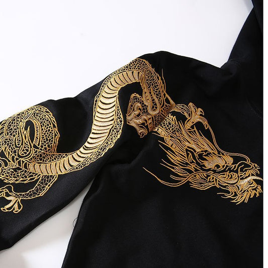 Autumn and winter trendy brand national trend retro yoke dragon embroidered hooded sweatshirt for men and girls for couples - SkyeDragon Gifts