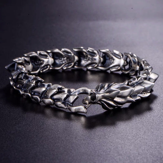 925 Silver-Plated Retro Dragon Head Keel Bracelet Hip-Hop Domineering Exaggerated Punk Hand Jewelry - SkyeDragon Gifts