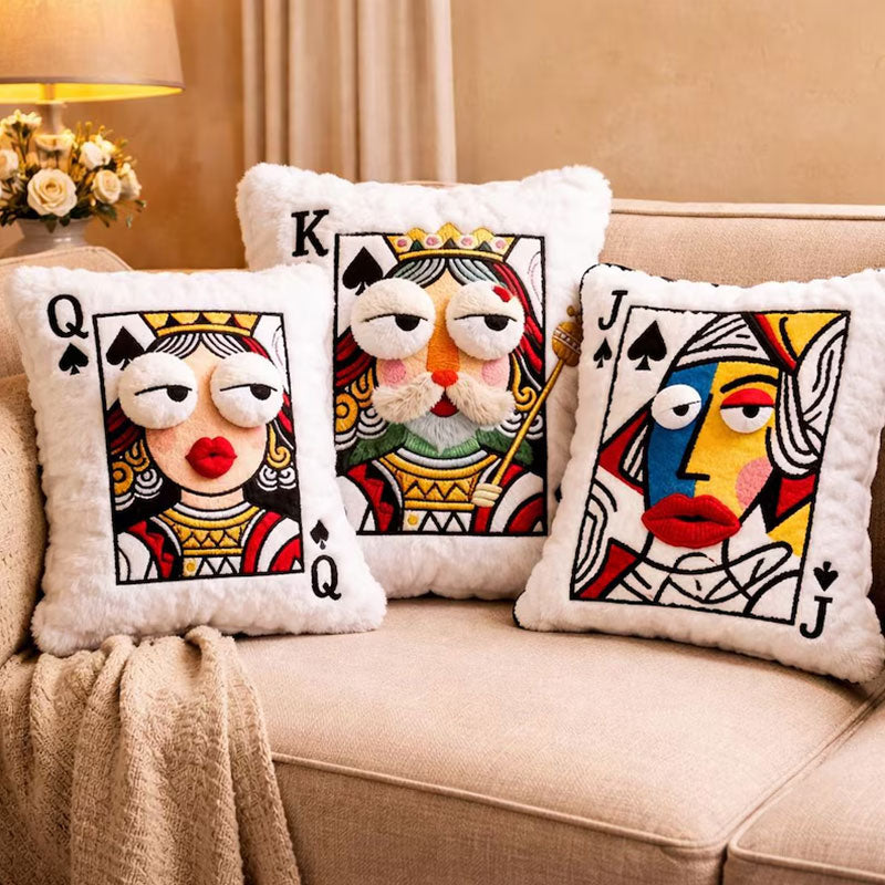 Cartoon Embroidered Square Pillow - Soft Quirky Big Eyes Game Cushion, Decorative Plush Throw Pillow for Home & Bedroom - SkyeDragon Gifts