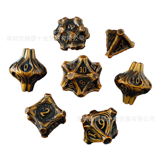 Geometric Mechanical Metal Solid Dice 7-Piece Set DND Dungeons & Dragons Polyhedral Dice TRPG Board Game Accessories - SkyeDragon Gifts