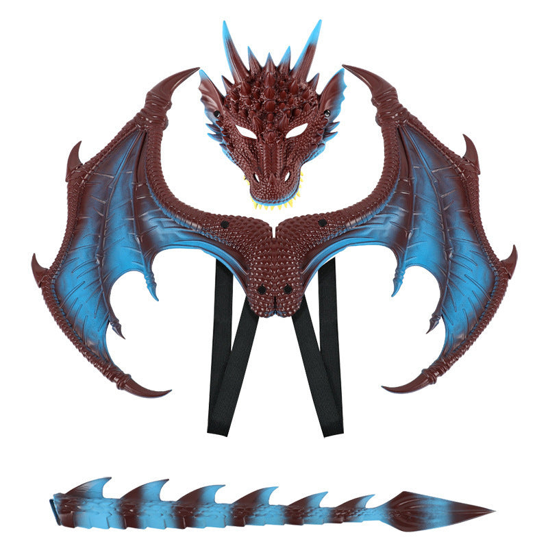 Halloween Children's Dragon Costume Set with Wings and Tail, 3-Piece Cosplay Outfit Props