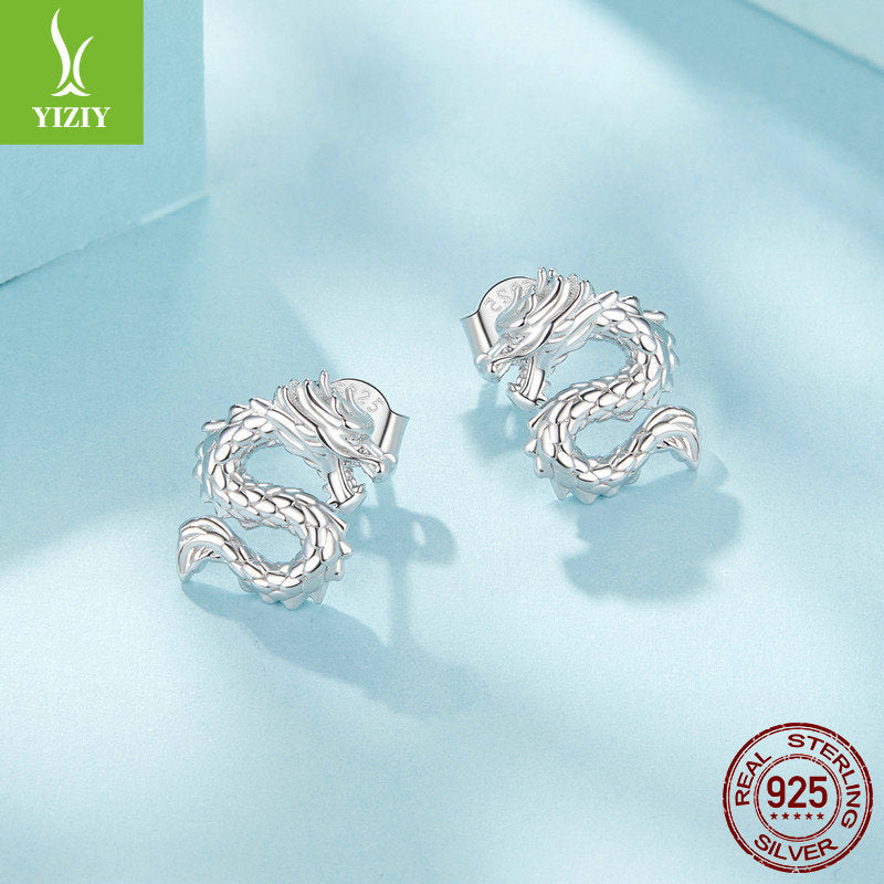 Silver Charm Original China-Chic Style Flying Dragon Pure Silver Ear Studs Mysterious Male and Female Personality 925 Sterling Silver Dragon Ear Studs Earrings - SkyeDragon Gifts