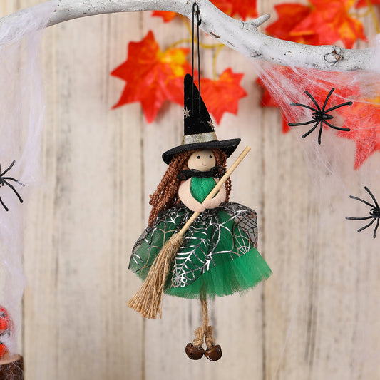 Halloween Mesh Broom Witch Girl Angel Decoration Hanging Bell Doll Christmas Tree Ornament - SkyeDragon Gifts