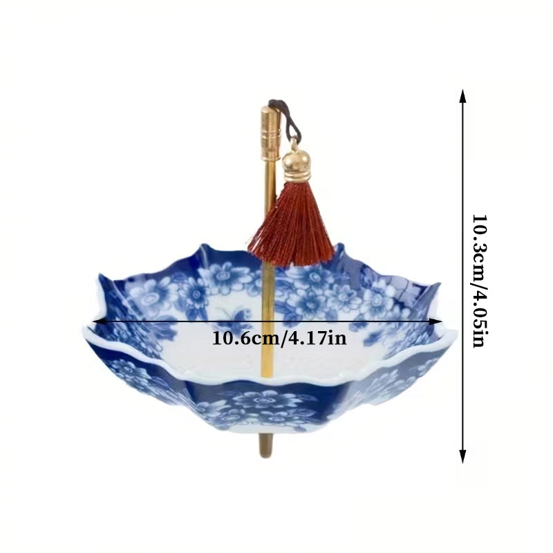 Blue & White Porcelain Umbrella Tea Strainer with Tassel – Chinese Style Ceramic Tea Filter - SkyeDragon Gifts