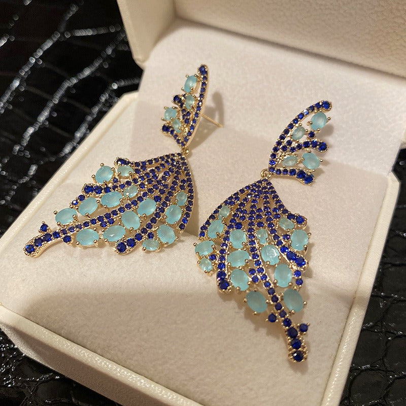 Temperament retro high-end blue butterfly super fairy earrings