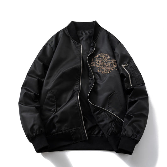 Retro Dragon Embroidery Jacket Men's MA-1 Flight Suit Baseball Jacket BF Style Outerwear Women - SkyeDragon Gifts