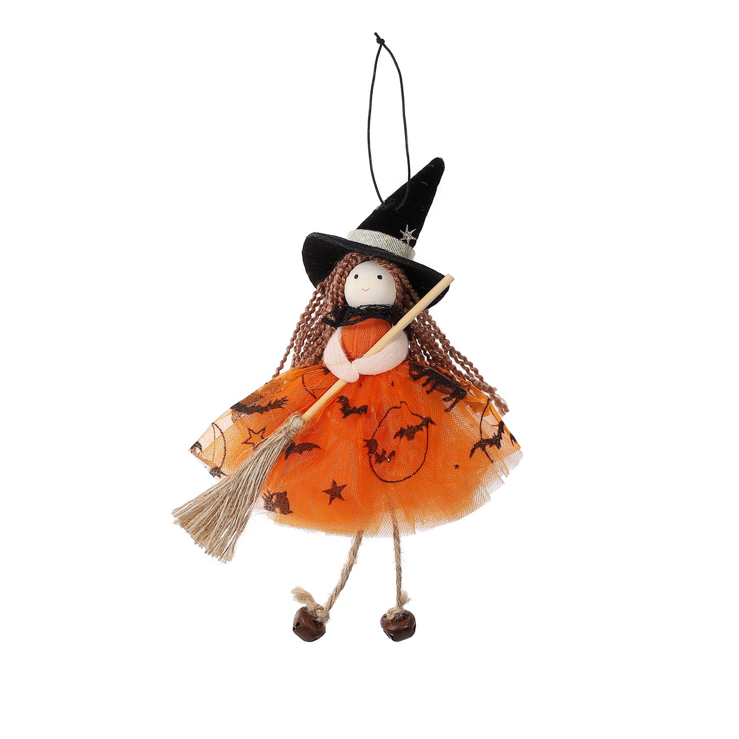 Halloween Mesh Broom Witch Girl Angel Decoration Hanging Bell Doll Christmas Tree Ornament - SkyeDragon Gifts