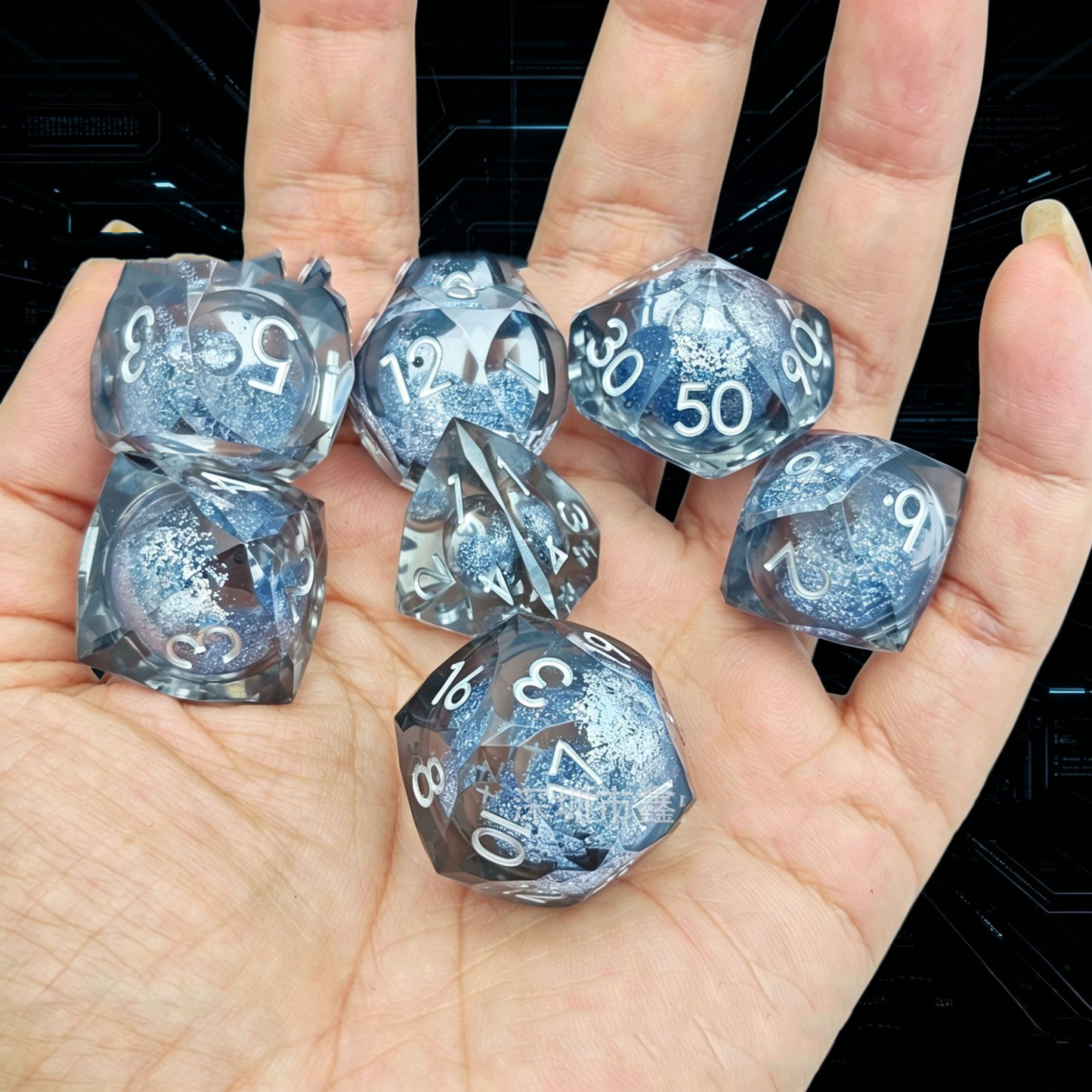 Polygon Dice Set Gemstone Appearance Liquid Resin DND Dungeons & Dragons COC TTRPG D6 - SkyeDragon Gifts