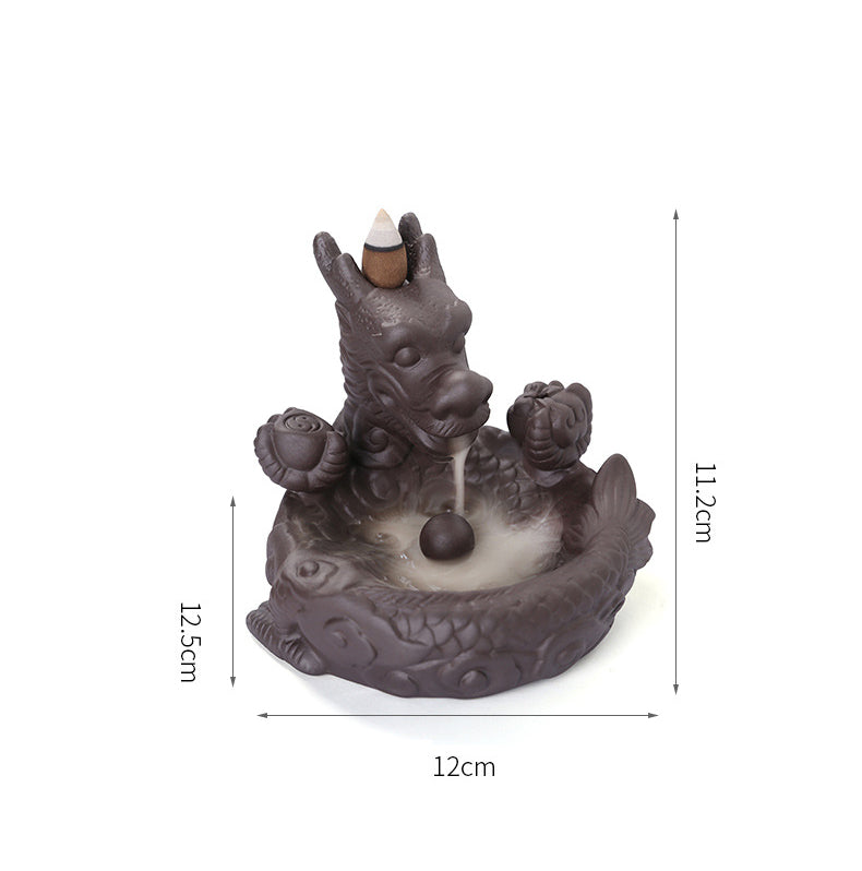 Redware Small Dragon Back Flow Incense Burner Creative Sandalwood Cigarette Back Flow Ornamental Aromatherapy Stove Home Crafts Ornaments - SkyeDragon Gifts