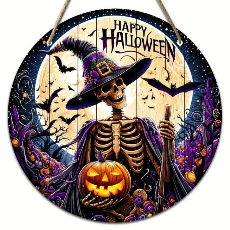Halloween Wooden Round Pumpkin Sign Plaque Door Hanging Decor for Halloween Party Wooden Front Door Sign - SkyeDragon Gifts