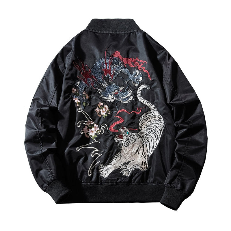 Harajuku Style Dragon Tiger Embroidery Jacket MA-1 Flight Jacket Baseball Uniform Outerwear Unisex - SkyeDragon Gifts