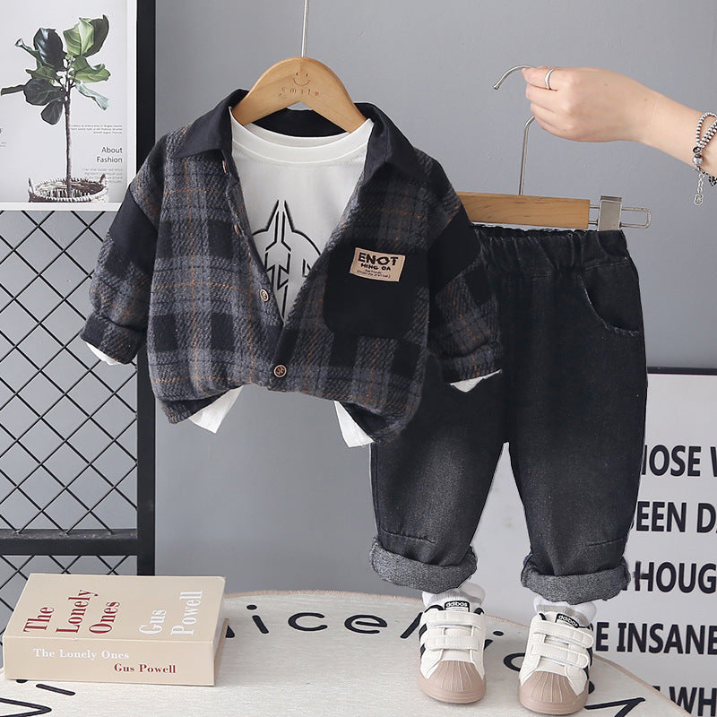Splicing plaid long sleeved three piece set for baby boys - SkyeDragon Gifts