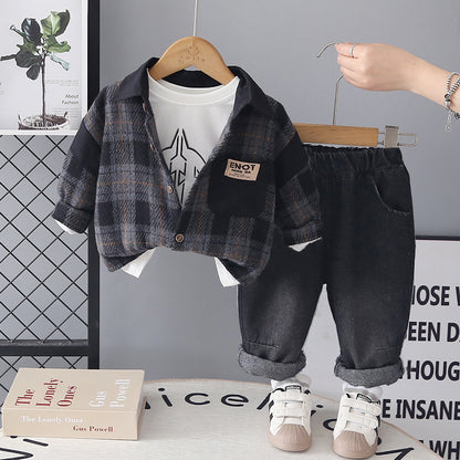 Splicing plaid long sleeved three piece set for baby boys - SkyeDragon Gifts