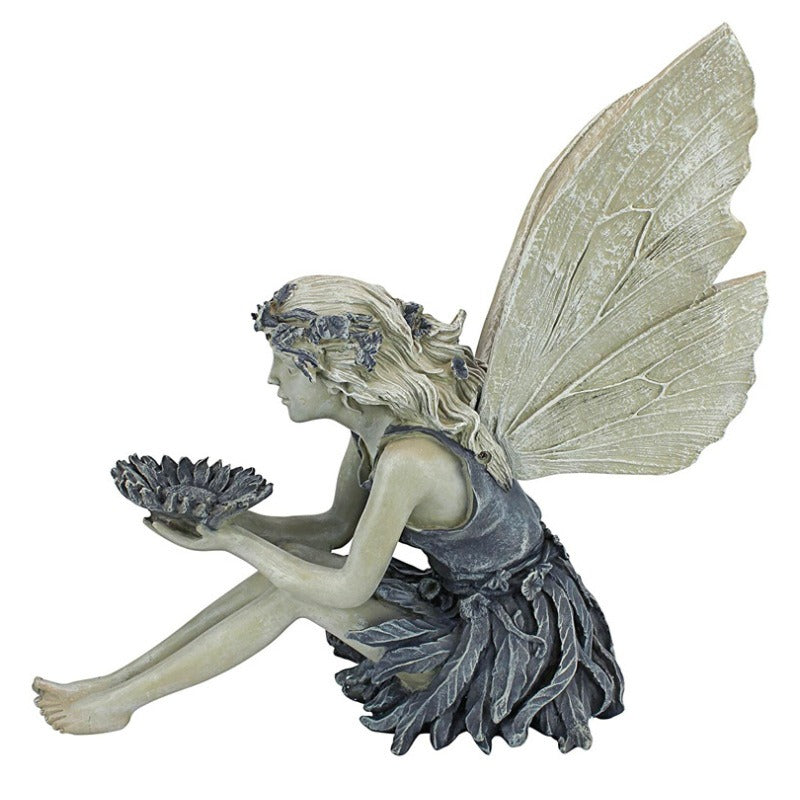 Flower Fairy Statue Angel Garden Goddess Bird Feeder Sculpture Decoration Garden Lawn Courtyard Resin Crafts