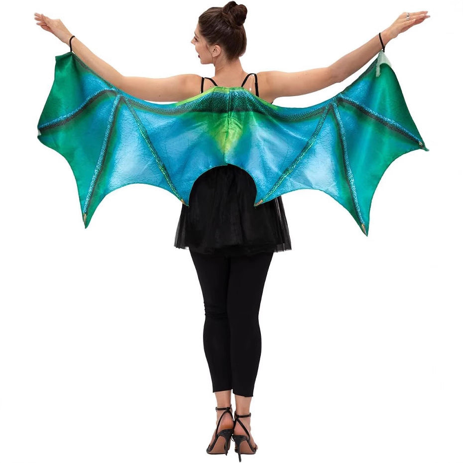 Halloween Adult Women's Dragon Horn Wings Green Purple Costume