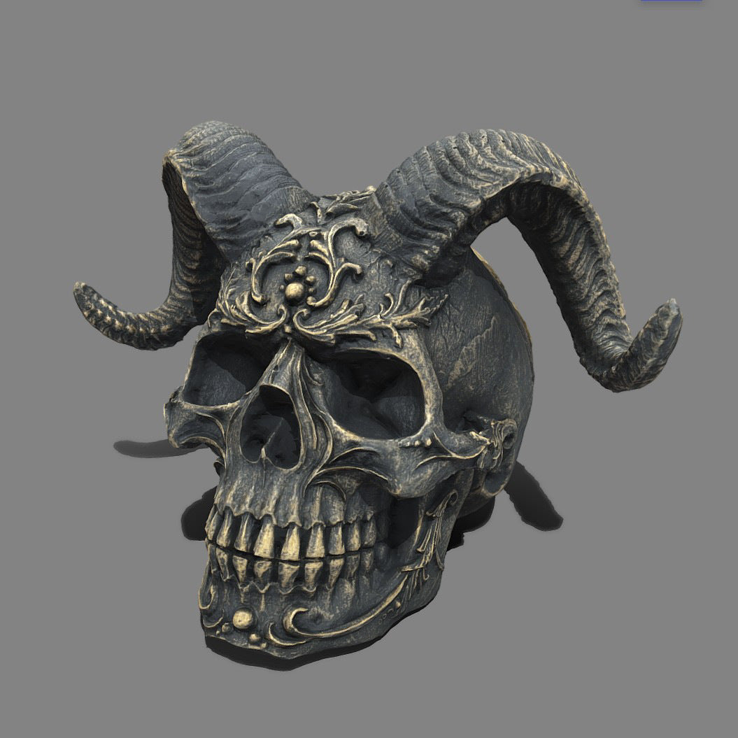Dark Gothic Ram Horn Skull Resin Sculpture Ornament for Punk Decor