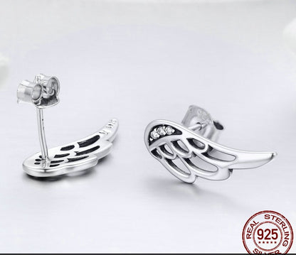 925 Sterling Silver  Feather Fairy Wings Stud Earrings Silver for Women Fashion Silver Jewelry Christmas SCE343
