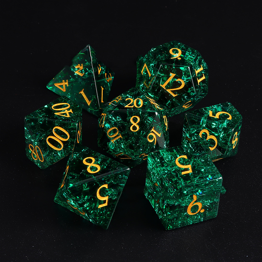 7-piece set of Dungeons&Dragons game dice frosted convex letters pine and cypress green glass K9 crystal DND polyhedron - SkyeDragon Gifts
