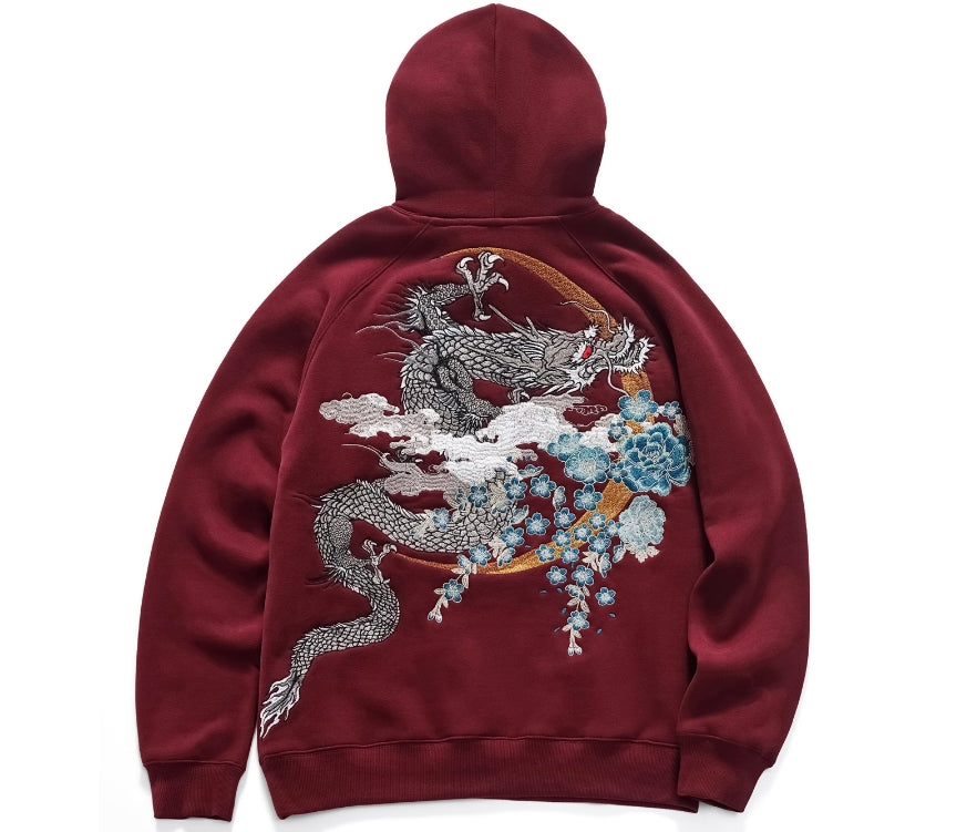 Dragon thorn hooded plus velvet thickened Yokosuka embroidery men and women couple sweatshirts trendy brand jacket tops - SkyeDragon Gifts