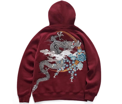 Dragon thorn hooded plus velvet thickened Yokosuka embroidery men and women couple sweatshirts trendy brand jacket tops - SkyeDragon Gifts