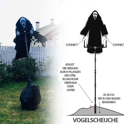 Scary Halloween Ghost Robe Costume with Crow Prop – Horror Phantom Cloak Dress for Men, Women & Cosplay