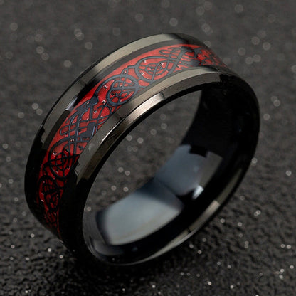 Men's 8mm Red Carbon Fiber Black Celtic Dragon Tungsten Carbide Ring Men Comfort Fit Wedding Rings - SkyeDragon Gifts