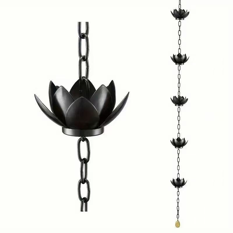 Metal Lotus Rain Chain for Gutters, 8.5ft Decorative Downspout Extension, Garden Outdoor Water Feature, Rust Resistant - SkyeDragon Gifts