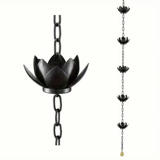 Metal Lotus Rain Chain for Gutters, 8.5ft Decorative Downspout Extension, Garden Outdoor Water Feature, Rust Resistant - SkyeDragon Gifts
