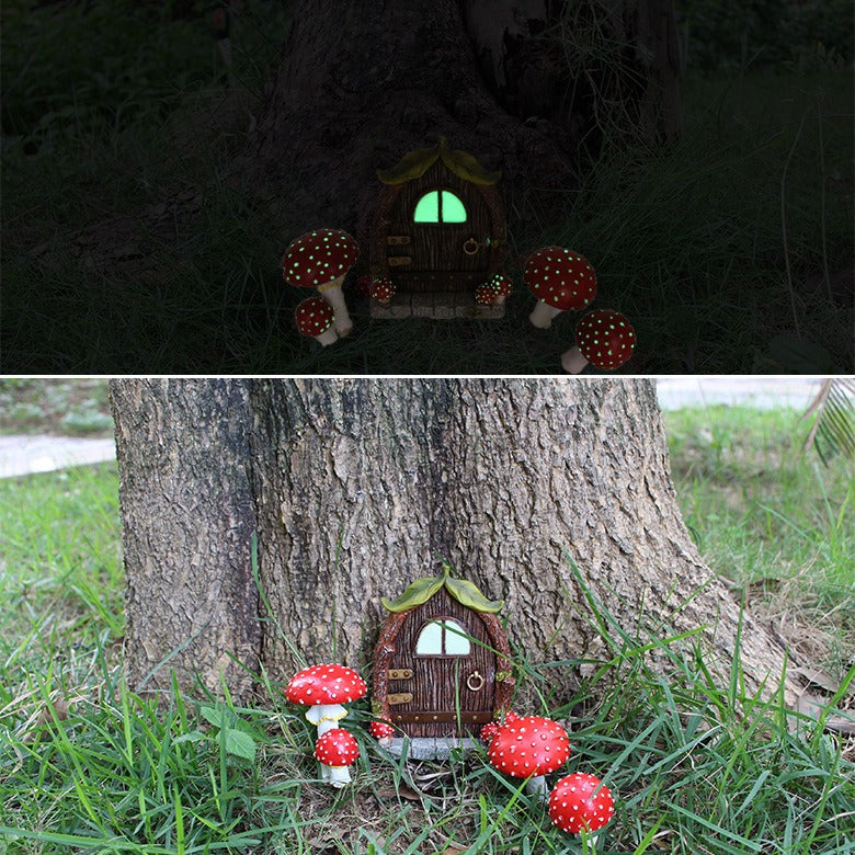 Luminous Mushroom Cabin Resin Craft for Garden Courtyard Decor