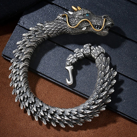 Dragon bracelet silver plated men's retro and domineering trend men's bracelet keel cool and high-end feeling - SkyeDragon Gifts