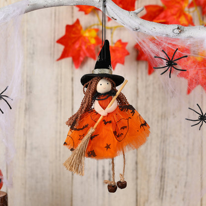 Halloween Mesh Broom Witch Girl Angel Decoration Hanging Bell Doll Christmas Tree Ornament - SkyeDragon Gifts
