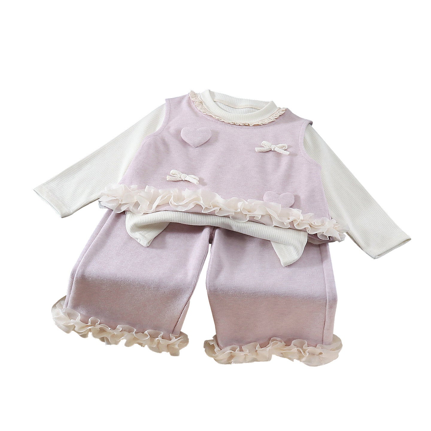Female baby knitted vest long sleeved three piece set - SkyeDragon Gifts