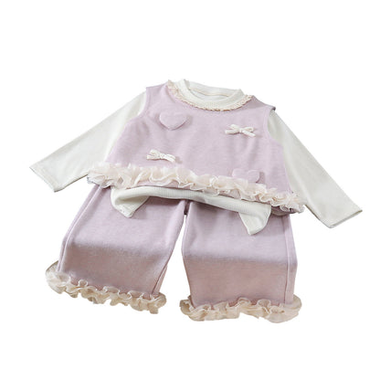 Female baby knitted vest long sleeved three piece set - SkyeDragon Gifts