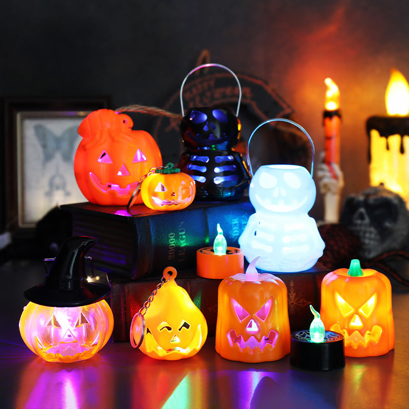 Halloween Pumpkin Lantern Electronic Candle Light Holder Portable Candlestick Night Light Halloween Decoration Prop Atmosphere Decoration