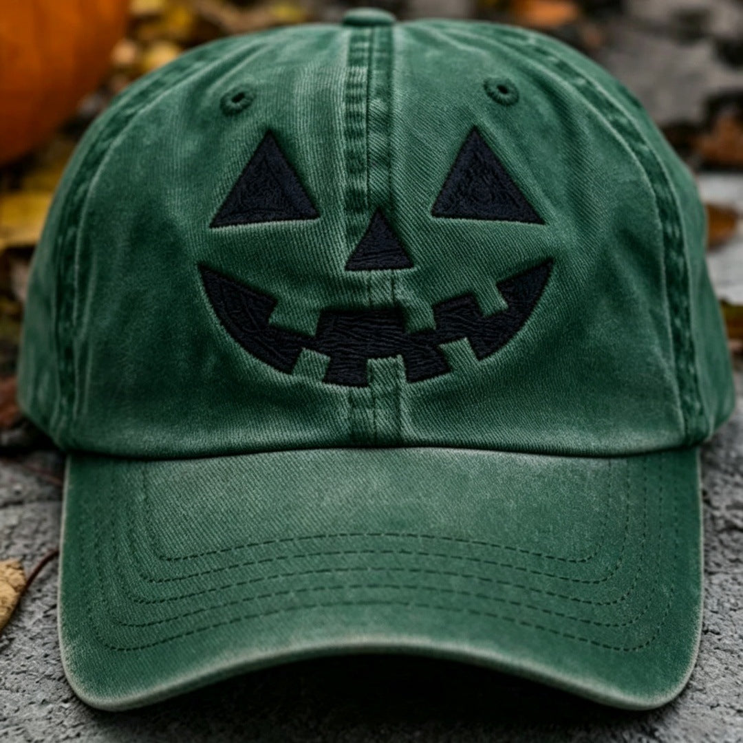 Halloween Pumpkin Smile Embroidered Baseball Cap, Washed Vintage Outdoor Sun Protection Duckbill Hat - SkyeDragon Gifts