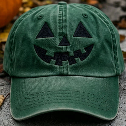 Halloween Pumpkin Smile Embroidered Baseball Cap, Washed Vintage Outdoor Sun Protection Duckbill Hat - SkyeDragon Gifts