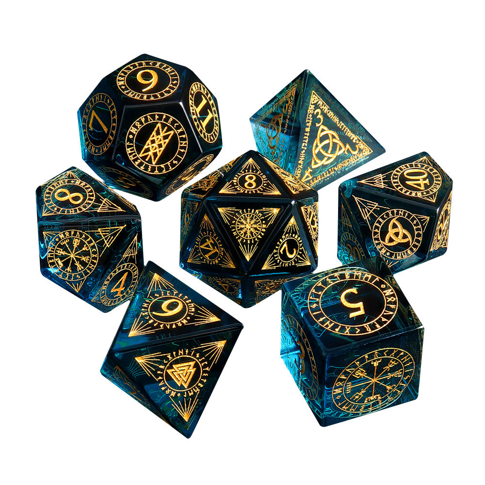 Xipeng K9 Crystal Dice 7-Piece Set Color Blue DND RPG Board Game Right-Angle Glass Dice - SkyeDragon Gifts