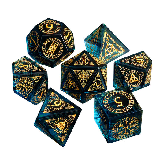 Xipeng K9 Crystal Dice 7-Piece Set Color Blue DND RPG Board Game Right-Angle Glass Dice - SkyeDragon Gifts