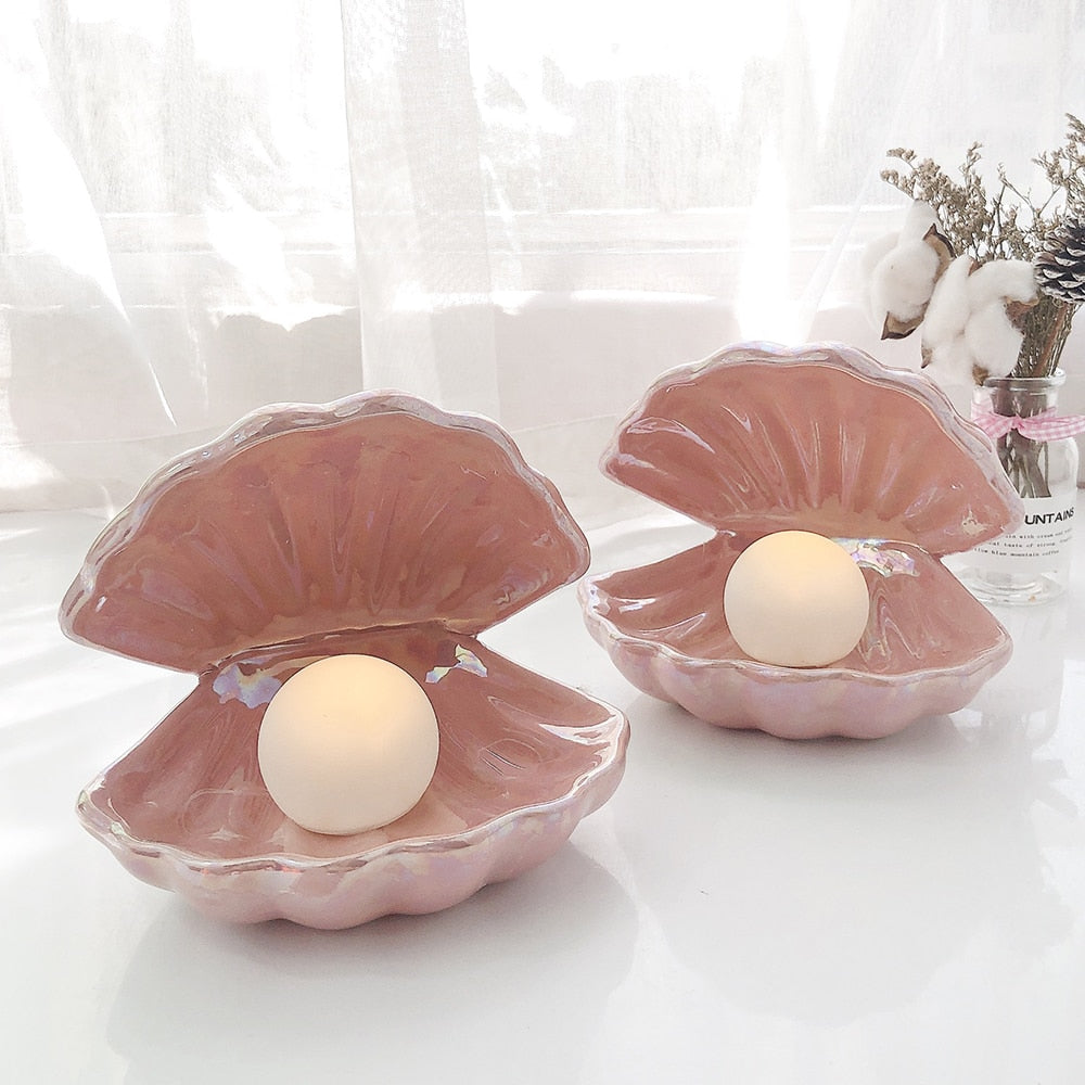 Mermaid Shell Pearl Night Light – Ceramic Bedside Lamp - SkyeDragon Gifts