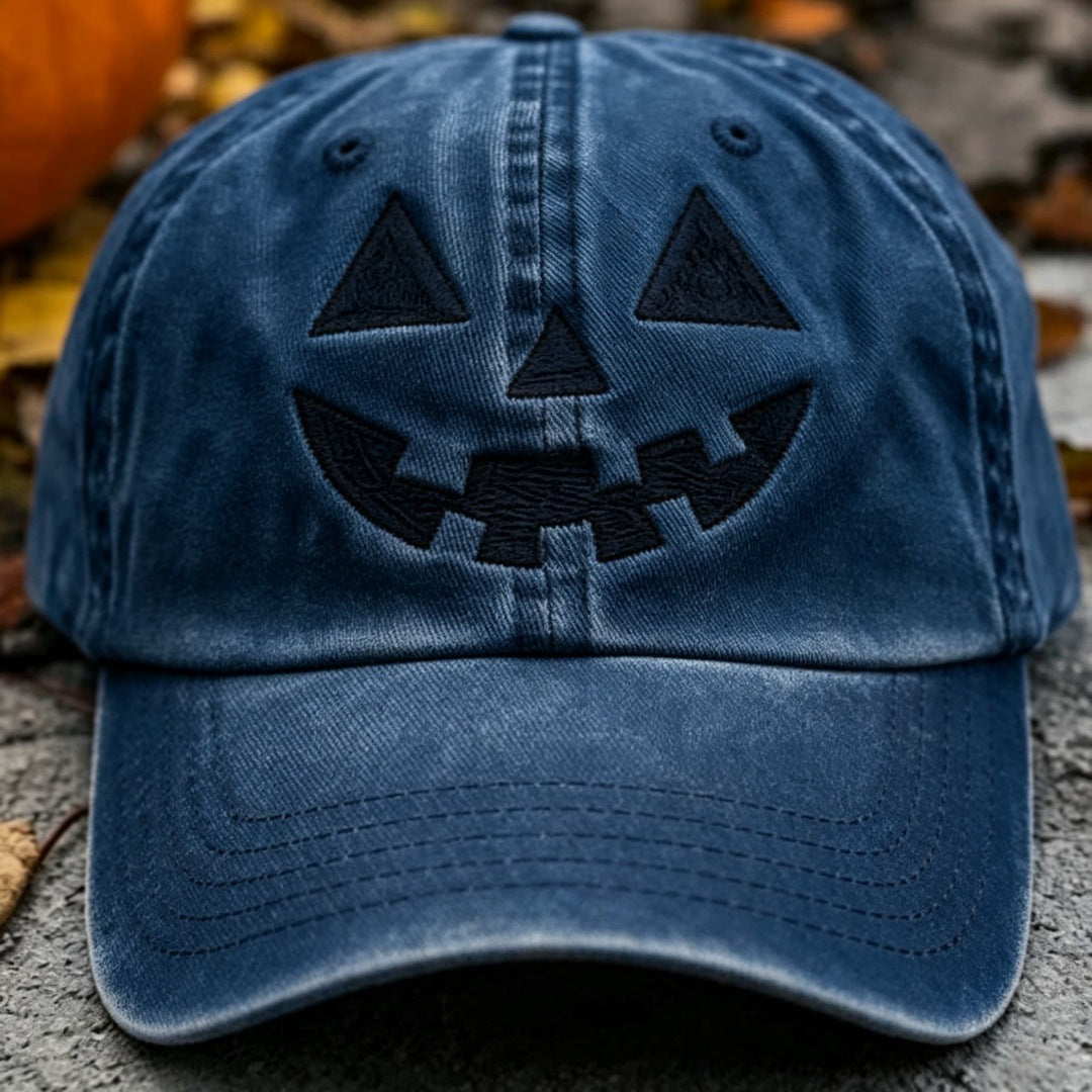 Halloween Pumpkin Smile Embroidered Baseball Cap, Washed Vintage Outdoor Sun Protection Duckbill Hat - SkyeDragon Gifts