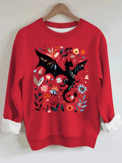 Long sleeved round neck dragon pattern and floral design