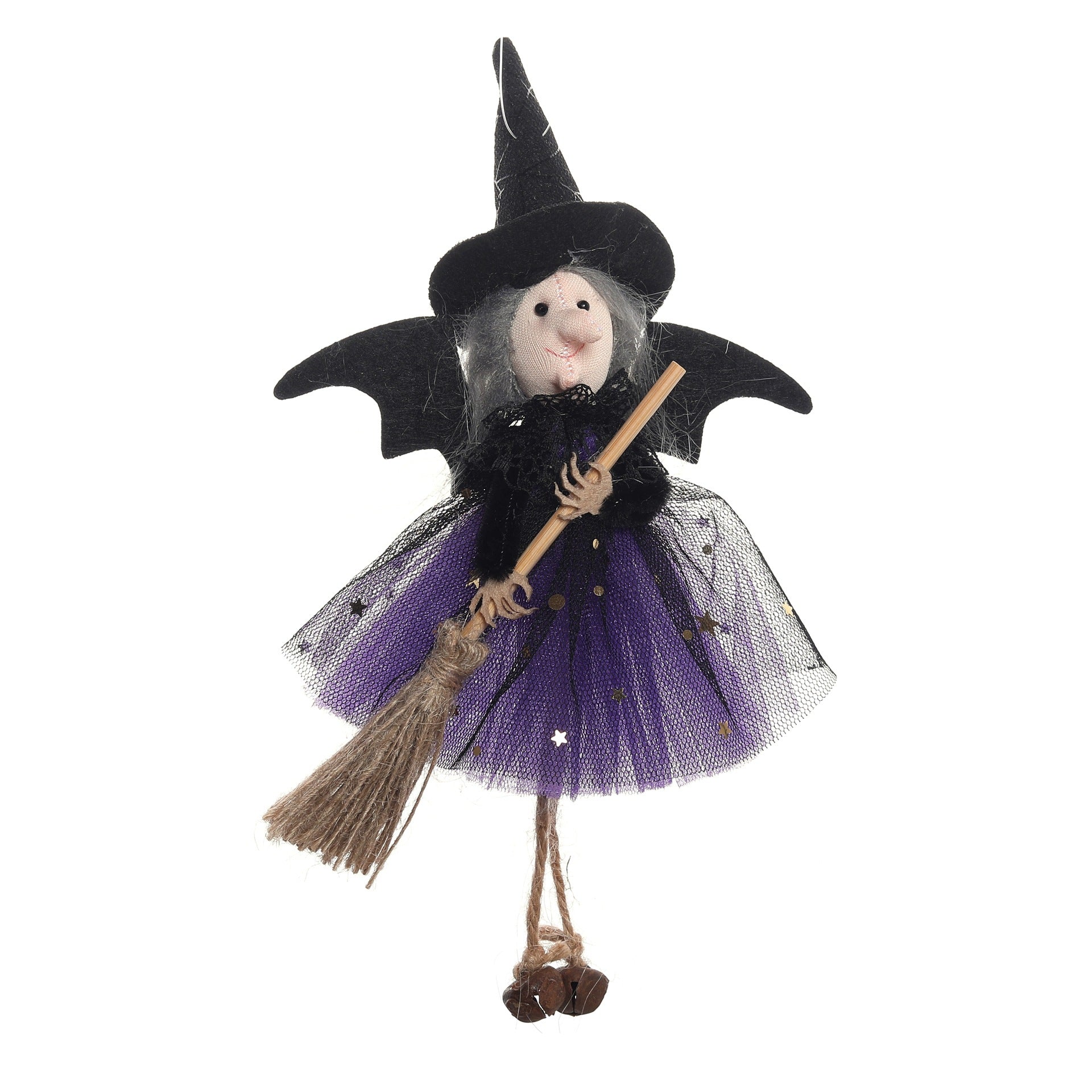 New Halloween Hanging Decoration Witch Holding Broom Tulle Skirt Pendant Toy Bar Horror Hanging Ornament Prank - SkyeDragon Gifts