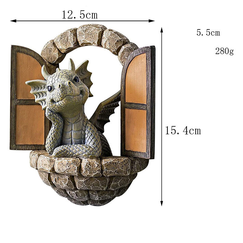 Little Dragon Ornament On The Cute Balcony Dinosaur Door Open Garden Ornament Resin Handicraft Ornament Statue - SkyeDragon Gifts