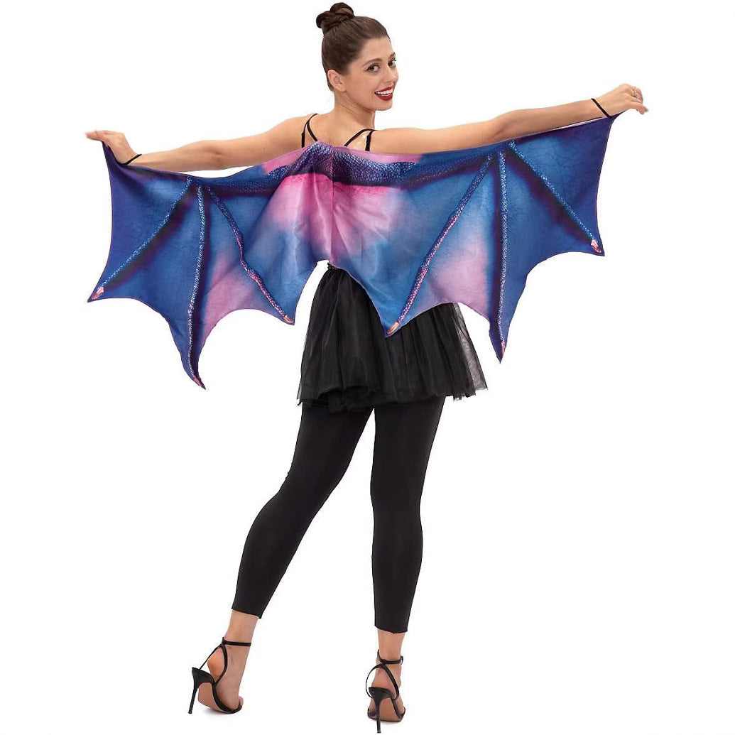 Halloween Adult Women's Dragon Horn Wings Green Purple Costume