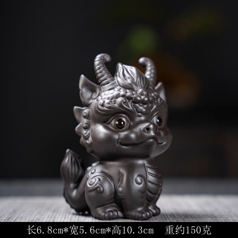 Purple Sand Wealth-Bringing Collectible Dual-Use Tea Table with Playful Zodiac Little Dragon Tea Pet Ornament - SkyeDragon Gifts