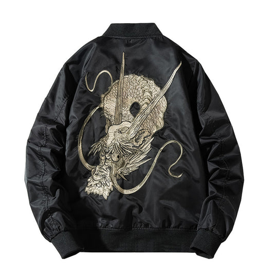 Style Dragon Embroidery Flight Jacket Thin Spring Autumn Trendy Baseball Jacket Unisex Versatile Jacket - SkyeDragon Gifts